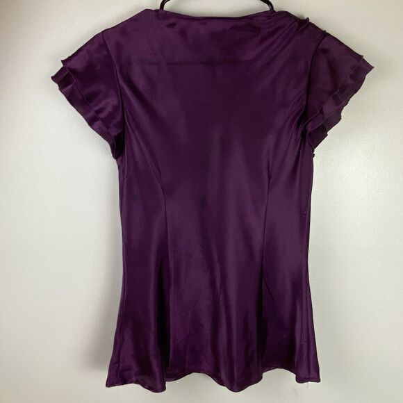 Allison Taylor Womens Satin Look Dressy Purple Flutter Short Sleeve Top Size M - Picture 2 of 5